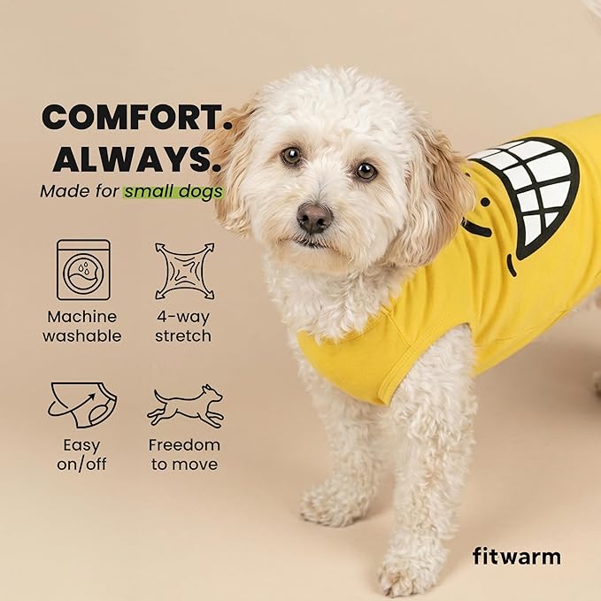 Fitwarm 2 Pack Happy Scary Expression Dog Shirt, Funny Clothes for Small Dogs Boy Girl, Pet Outfit, Yellow, Purple, XXL
