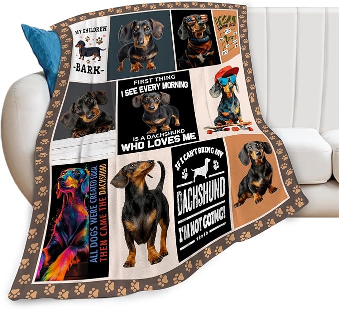 Dachshund Throw Blanket Weiner Dog Dachshund Puppy Stuff Gifts for Dog Lover Kids Girls Boys Adults Women Men Soft Cozy Warm Plush Fluffy Fuzzy Fleece Blanket Decor 60''X80''