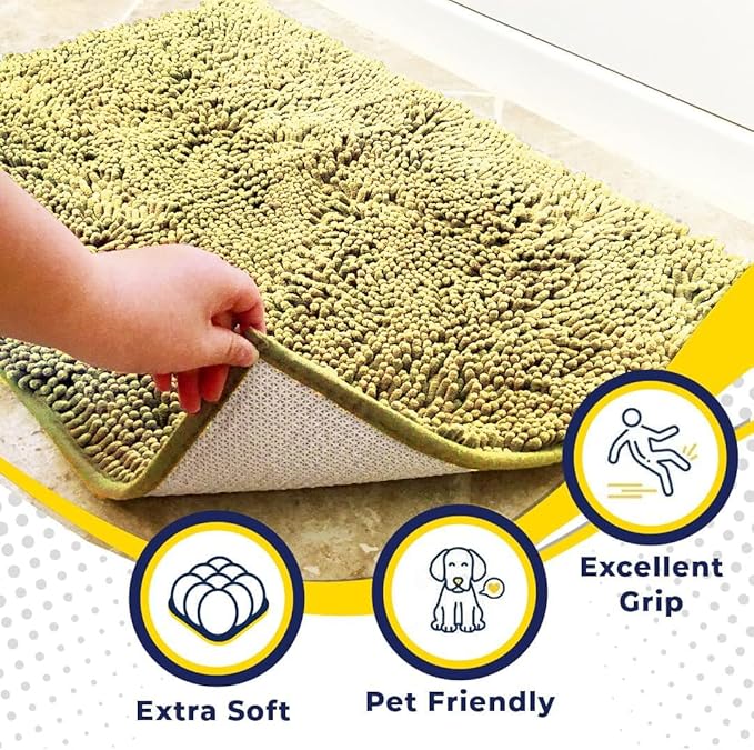 Muddy Mat® | Super Absorbent Door Mat Indoor, Microfiber Quick Dry Chenille Entryway Rug, Non-Slip Front Door Mat, Indoor Mats for Entryway, Machine Washable Pet Rug, Yellow 24" x 120"