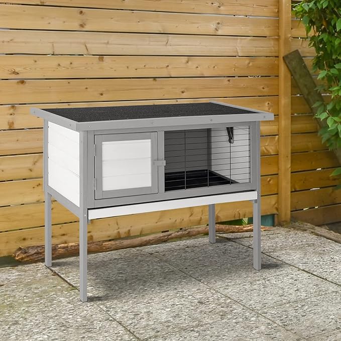 Outvita Rabbit Hutch, 36" Single Deck Waterproof Wooden Chicken Coop Wire Hen Quail House Indoor Outdoor Use,Bunny Cage Small Pet Animal Poultry Cage (Gray)