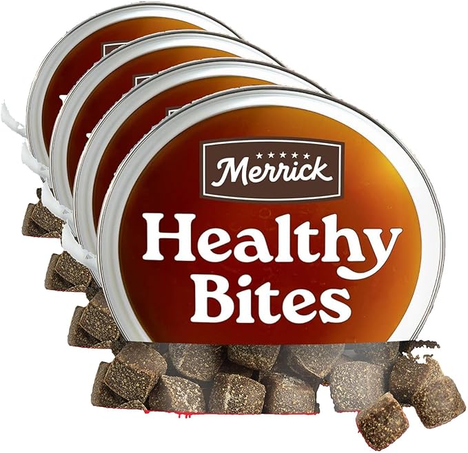 Merrick Healthy Bites Grain Free Dog Treats, Soft Treats with Bone Broth for Dogs, Beef and Bone Broth Recipe - 16 oz. Pouch (Pack of 4)