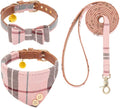 EXPAWLORER Dog Collar and Leash Set - Classic Plaid Dog Bow Tie and Bandana Collar with Bell, Dog Leash Tangle Free, Adjustable Collars for Puppy Small Dogs and Cats, Holiday Ideal Gift, Pink XS