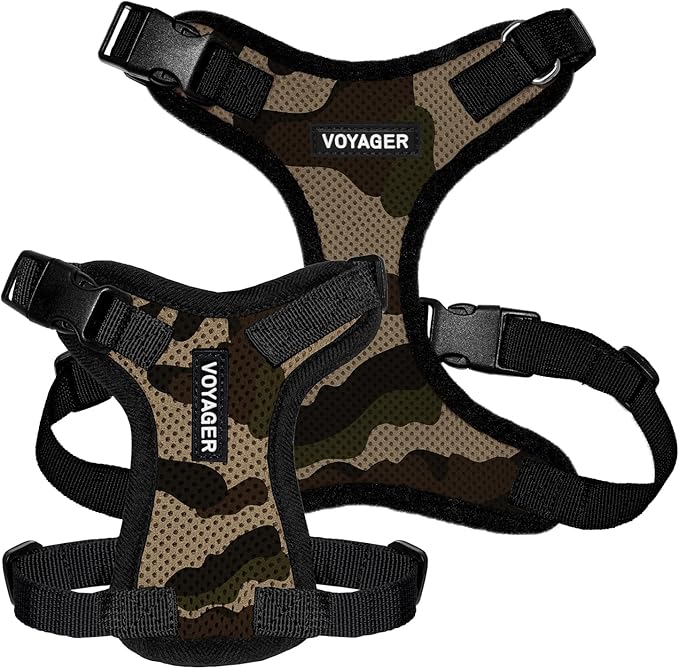 Voyager Step-in Lock Pet Harness - All Weather Mesh, Adjustable Step in Harness for Cats and Dogs by Best Pet Supplies - Army/Black Trim, S (Pack of 2)