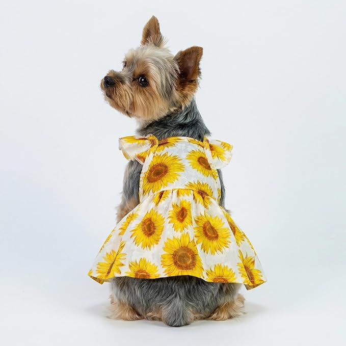 Fitwarm Dog Sunflower Dress, Dog Clothes for Small Dogs Girl, Pet Cat Apparel, White, Yellow, Red, Small