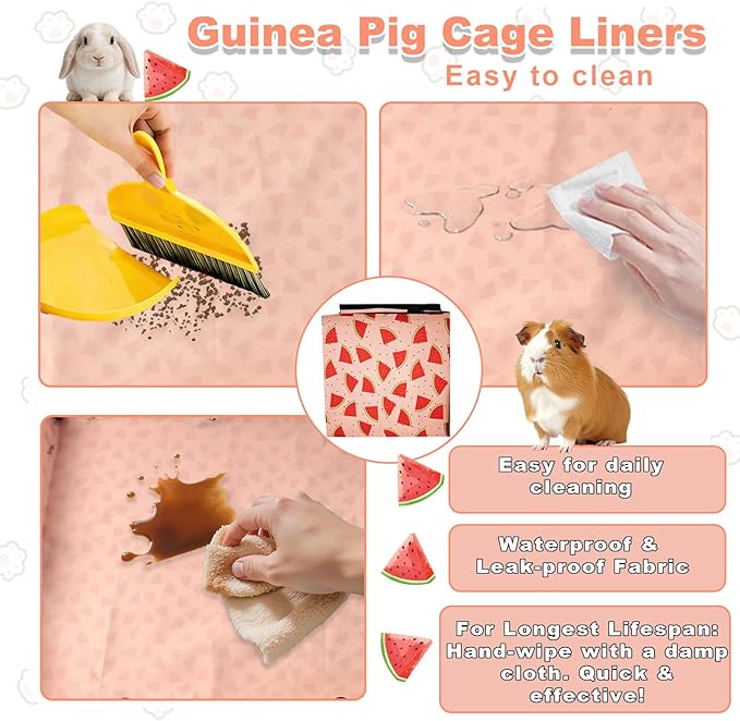 Waterproof Guinea Pig Cage Liners, Washable & Reusable Small Animal Cage Mat, for Rabbit, Hamster, Chinchilla, Hedgehog (Watermelon),C&C 48x48 inches