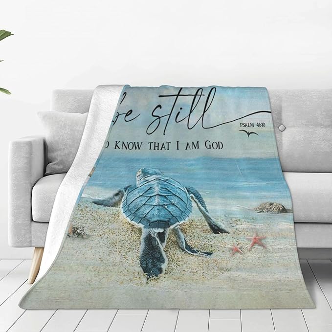 Beach Turtle Sea Turtle Decor Throw Blanket - Christian Gifts for Men, Women & Kids - Warm, Soft Plush Fleece Flannel - 60"X50"
