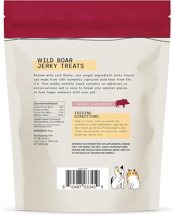 Dr. Mercola Wild Boar Jerky for Dogs and Cats, 4 oz. (113g), Made with Wild Boar, Non GMO, Gluten Free, Soy Free