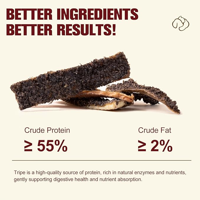 Green Beef Tripe Dog Treats, Grass-Fed Free-Range Single Ingredient Chews, Air Dried Natural Dog Snacks High Protein for Puppies Adults Seniors Highly Palatable Healthy Training Reward