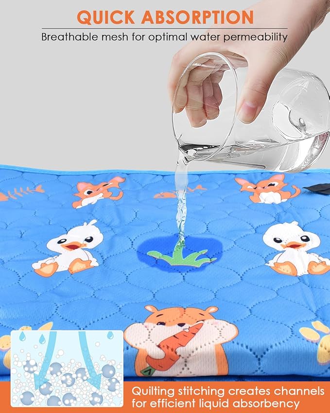 Bissap 2 Packs Guinea Pig Cage Liners, 48''X24'' Washable Guinea Pig Pee Pads Non Slip Reusable Fast and Super Absorbent Bedding for Small Animals Rabbit Hamster Chinchillas Rat - Blue