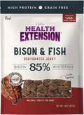 Health Extension Bison & Fish Dehydrated Jerky Dog Treats – 14 oz – Protein-Rich, Grain-Free, Made in USA – Limited Ingredients for Sensitive Dogs & Training Rewards