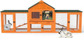 COZIWOW 83” Extra Large Wooden Rabbit Hutch Outdoor Easy to Assemble and Durable Rabbit Cage Bunny Hutch Indoor with Cleaning Tray & Waterproof Roof for Small and Medium Bunny Rabbit Chick (Orange)