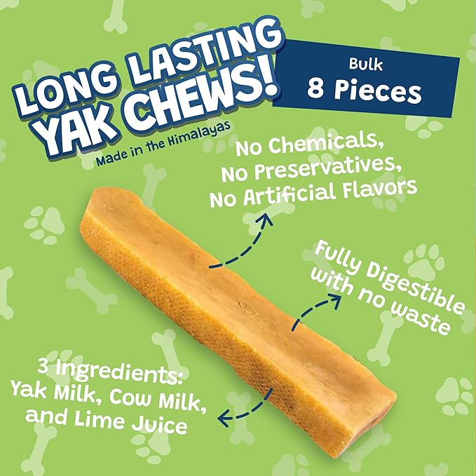 Yeti Dog Chew Yak Cheese Himalayan Dog Chews Long Lasting, Healthy, for Large, Medium and Small Dogs, Yak Bones for Dogs, Natural Yak Cheese Dog Chews, X-Large, 3 lb, Approx 8 Pcs