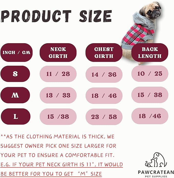Cute Sweater for Dogs and Cats Soft Flannel Pet Outfit Warm and Cozy Animal Hoodie Small to Large Pet Clothes for Halloween Parties and Everyday Wear (Medium, Pink Checkered with Hat)