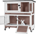 Rabbit Hutch Indoor Outdoor, Bunny Cage with Casters, Guinea Pig Cage Bunny Hutch with Two Plastic Trays 36inch-Brown