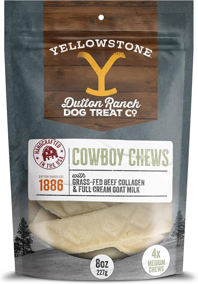 Yellowstone Limited Ingredient Dog Treats Beef Collagen Chews - Healthy Dog Treats Made in USA - Air Dried Beef Collagen Sticks for Dogs - Crunchy & Chewy Dog Treats - 8 oz, 4 Medium Beef Chews