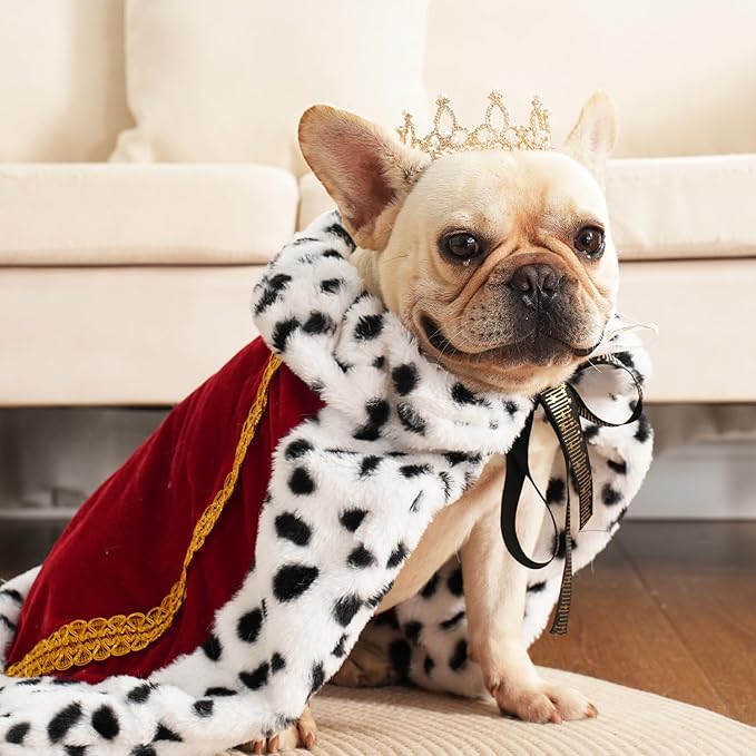 Lovelyshop pet Serial Lux Fur Red Cat Dog Cloak for Halloween Costumes, King Queen Prince and Princess Cosplay-M/Oversize