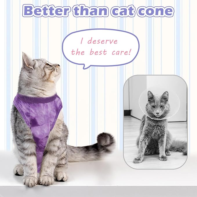 2Pack Cat Surgery Recovery Suit Female,Cat Onesie for Cat After Surgery Female,Kitten Spay Surgical Recovery Suit Stop Licking Abdominal Wound,Pink&Purple S
