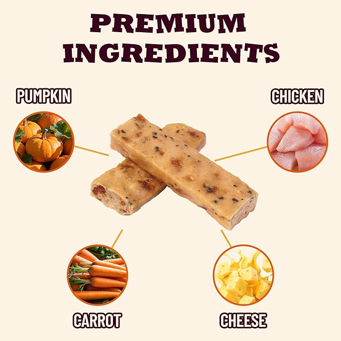 7.4 oz Natural Chicken & Pumpkin Bars for Dogs - Healthy Dog Treats Dog Training Treats - Healthy Digestive Support Snacks for Small, Medium, Large Dogs