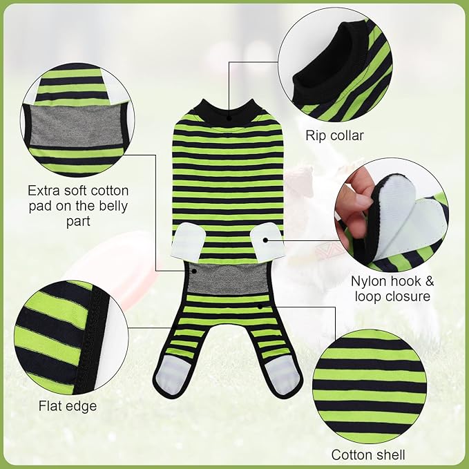2 Packs Breathable Cotton Dog Recovery Suit for After Neuter Spay Abdominal Wounds Protector, Professional Anti-Licking Onesies for Male Female Pets Surgery Bandages, XL Blue & Green Stripes