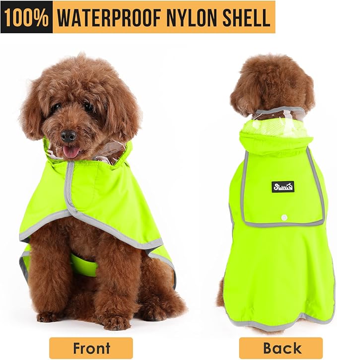 Lukovee Dog Raincoat, Adjustable Dog Rain Jacket with Clear Hooded Double Layer for Large Medium Small Dogs Puppies, Waterproof Rain Coat Poncho with Reflective Storage Pocket & Rim (Green, XXL)