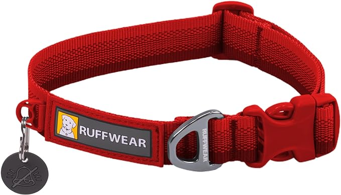 Ruffwear, Front Range Dog Collar, Adjustable Tubelok Webbing, Lightweight, Side Release Buckle, Aluminum V-Ring, Durable for Everyday Use, Red Canyon, 11"-14"