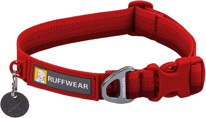 Ruffwear, Front Range Dog Collar, Adjustable Tubelok Webbing, Lightweight, Side Release Buckle, Aluminum V-Ring, Durable for Everyday Use, Red Canyon, 20"-26"