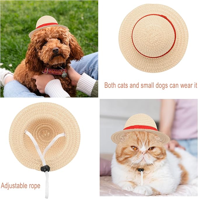 Beautyflier Pet Straw Hat Party Decorations Halloween Cosplay Cap Puppy Pet Dog Cat Holiday Costume for Small Dog Cat (Beige, 2PCS)