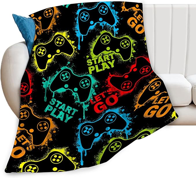 Gaming Throw Blankets Cozy Fleece Flannel Plush Blanket Bedding Game Gifts for Boys Girls Men Women Lovers Adults Decor for Couch Sofa Bed 60"X50"