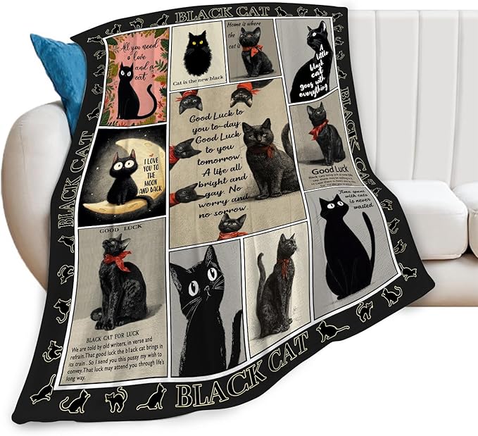 Black Cat Throw Blanket Black Cat Stuff Gifts for Kids Girls Boys Adults Women Men Soft Cozy Warm Plush Fluffy Fuzzy Fleece Blanket Decor 40''X50''