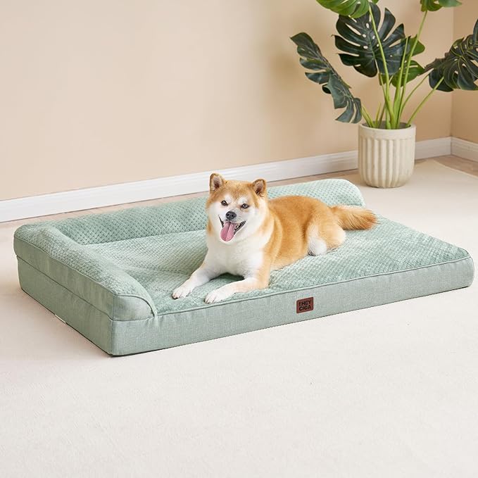 EHEYCIGA Orthopedic Dog Bed Medium Size Dogs, Memory Foam Dog Bed with Washable Removable Cover, Waterproof Pet Sofa Couch for Crate with Nonskid Bottom, 30x20x6, Greyish Green