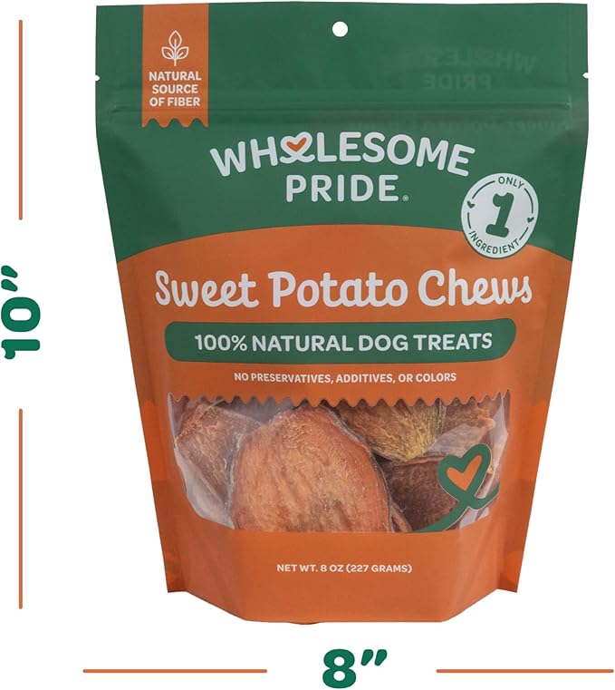 Wholesome Pride Sweet Potato Chews 100% All-Natural Single Ingredient Dog Treats, 8 oz