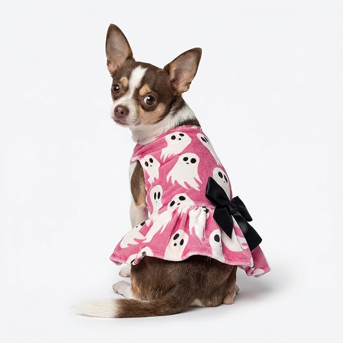 Fitwarm Halloween Ghost Dog Dress, Funny Dog Halloween Costumes, Doggy Clothes for Small Dogs Girl, Pet Apparel, Pink, White, Black, Medium