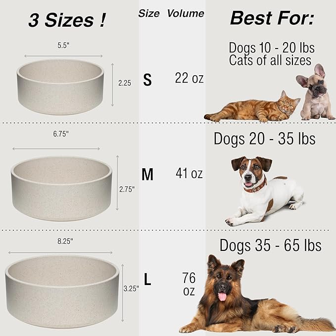 Loving Pets - Dolce Bamboo - Eco-Friendly Pet Bowls & Dishes for Dog, Cats, Puppy Food and Water Dish -Sustainable and Dishwasher Safe, Made with Real Bamboo (Medium, Oat-Beige)