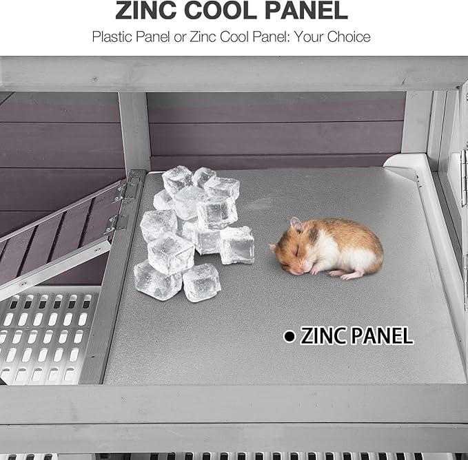 Guinea Pig Cages with Wheels, Large Hamster Cage with Anti-Chewing Ramp and Hideouts, Zinc Cool Plate, Plastic Floor, Deeper Leakproof Tray, Small Animal Cage for Indoor and Outdoor (Light Grey)