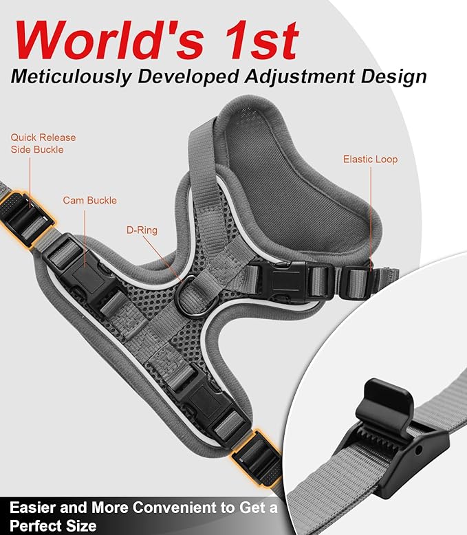 Cat Harness and Leash for Walking Escape Proof Soft Adjustable Cat Leash Breathable Comfortable Vest Easy to Wear Kitten Harness for Outdoor Travel (Grey, XS (4-6lb))
