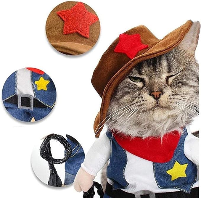NACOCO Cowboy Dog Costume with Hat - Cat & Small Dog Clothes - Blue (X-Small)