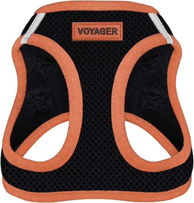 Best Pet Supplies - All Weather Mesh/Plush, Reflective, No Pull Harness for Small, Medium Dogs, Cats - Secure with Hook & Loop Fastener, Buckle, Double D-Rings - Black/Orange Trim, L