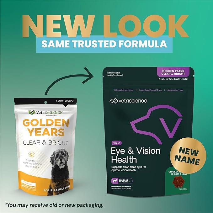 VetriScience Eye & Vision Health Chews for Dogs, Astaxanthin and Bilberry Extract, Eye Vitamins and Antioxidants, Prevent Tear Stains, Chicken, 60 Count