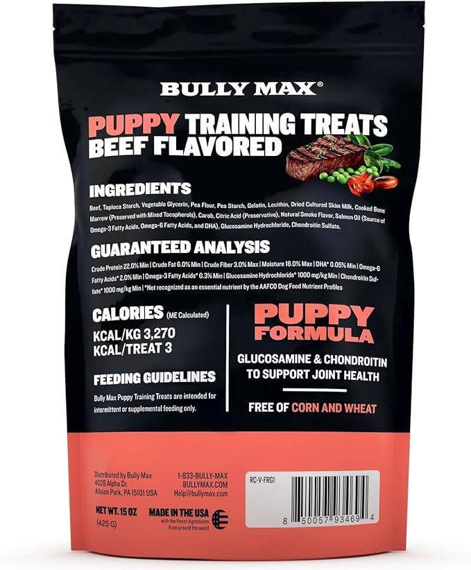 Bully Max Puppy Training Treats - Soft Chews Dog Food Supplements & Vitamins for Brain, Skin & Coat Health - Glucosamine & Chondroitin for Joint Support – Multivitamin Food Topper for Puppies - 3 Bags