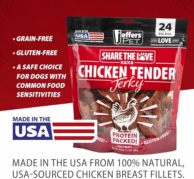 Jeffers Chicken Jerky Dog Treats 24 oz Bag | Grain Free High Protein Soft Chewy Pet Snacks | USA Made Natural Chicken Breast Tender for Dogs, Puppies, Training, Rewards, Healthy Treats - 2 Pack