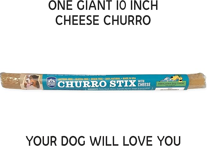 yaky CHURRO Himalayan Cheese Treats | Lactose Free - Gluten Free - Grain Free | USA Made | for All Breeds | 1 x 10 inch Churro | Real Himalayan Cheese Churro