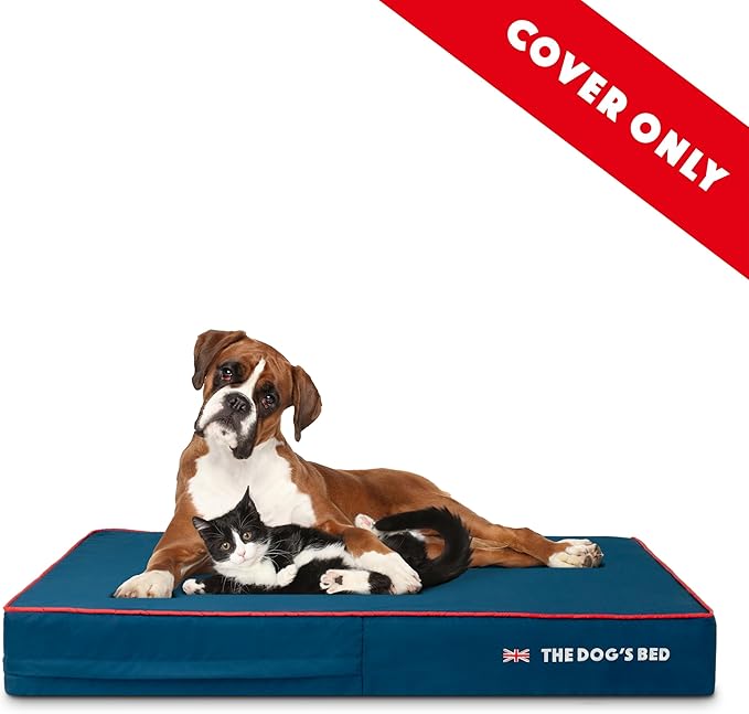 The Dog’s Bed Replacement Outer Cover, Oxford Fabric, Blue with Red Trim & UK Flag, XL, 6-Inch