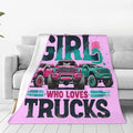 SweetFox Just A Girl Who Loves Trucks Blanket, Truck Decor Throw Blanket Gifts for Girls Boys Lovers Super Warm Soft Plush Fleece Flannel Winter Bedding Blankets for Kids Adults Men Women 80"X60"