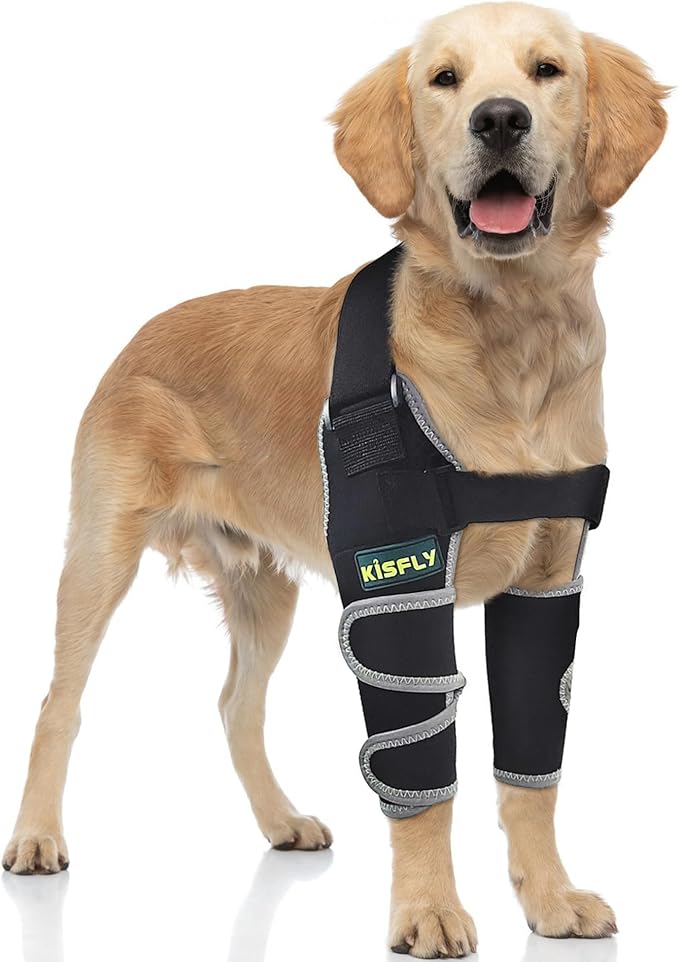 Dog Front Leg Sleeves for Wounds, Helps Prevent Licking, Supports Elbow & Shoulder, Reduces Hygroma, Calluses & Pressure Sores, Reflective Design, Both Legs, Size M