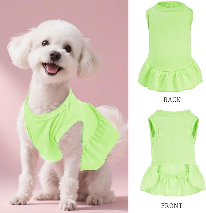 2 Pcs Dog Dresses Cat Skirt Solid Color Dog Clothes Summer Sleeveless Puppy Girl Clothes for Small Pet Dogs Cats (Yellow,Green, X-Small)