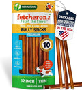 Odor-Free Thin Bully Sticks (12 Inch, 10 Pack), 9 Ounce Bag, Fully Digestible 100% Beef Pizzle Chews, Grass-Fed, Non-GMO, Grain-Free, Natural Long-Lasting Chews for Small & Large Dogs