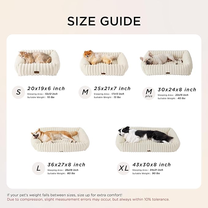 Bedsure ComfyFleece™ Cute Dog Bed for Small Medium Dogs - Washable Furry Puppy Beds, Rectangle Orthopedic Corduroy Fleece Pet Beds with Removable Zipper Cover, 25x21x7inches, Amphora