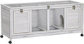 PawHut Wooden Rabbit Hutch, Bunny Cage with Wheels, Dividers, Openable Roof, Removable Trays, Small Animal Cages for 1-2 Rabbits, Indoor Outdoor Use, Light Gray