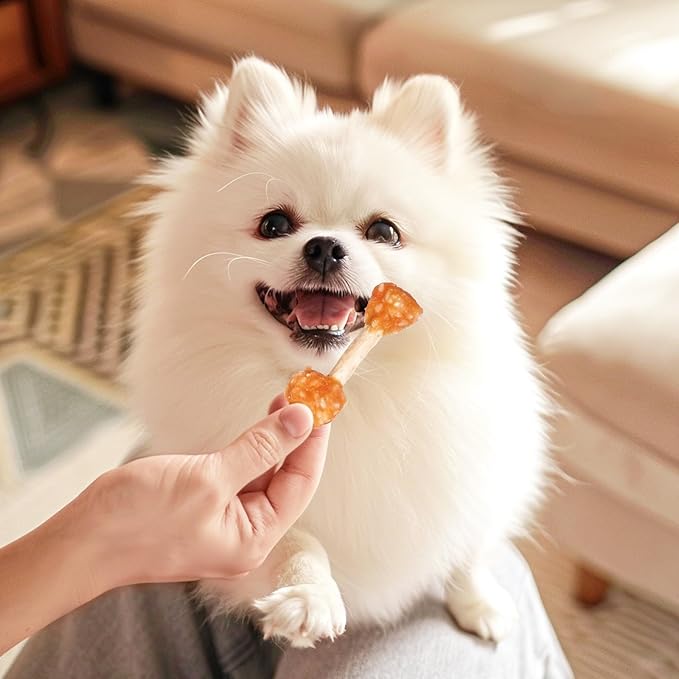 Dog Treats, Chicken Wrapped Rice Dumbbells Bones, Teeth Cleaning Rawhide Dog Chews for Puppy and Small Dogs, 9oz