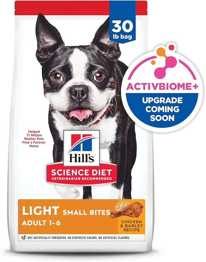 Hill's Science Diet Adult 1-6 Light Small Bites Dry Dog Food, Chicken Meal & Barley, 30 lb. Bag